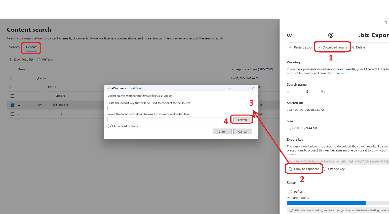 How to back up O365 e-mail to .pst file by Content Search