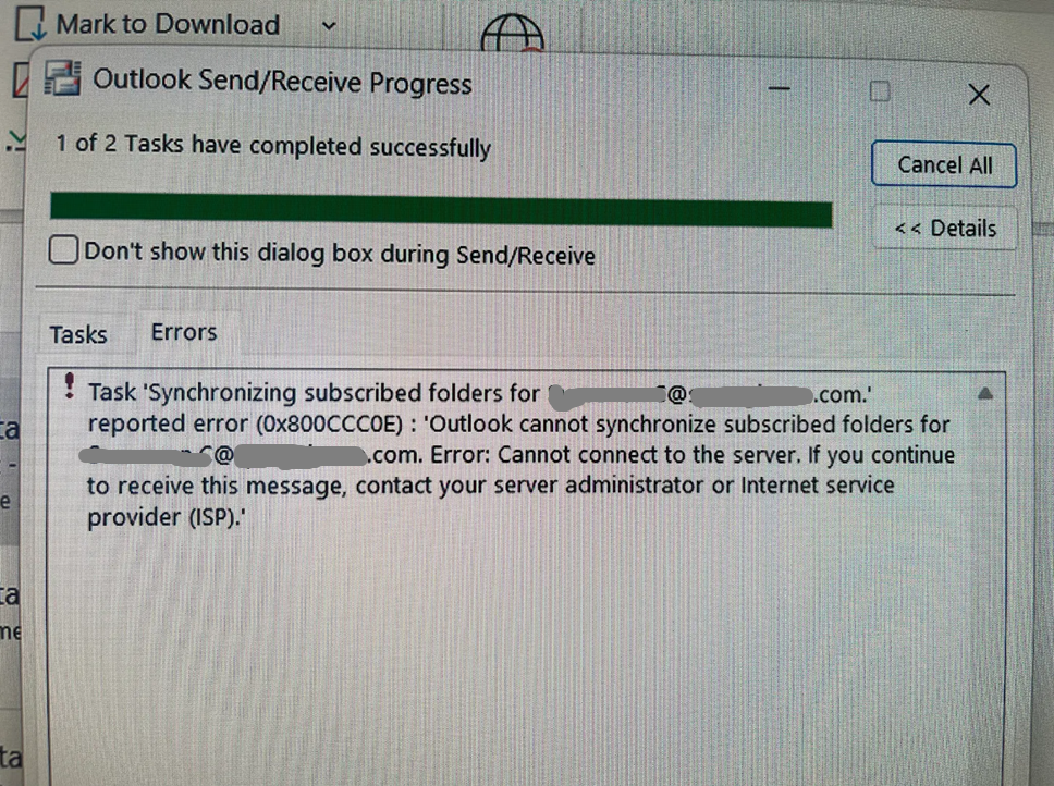 Microsoft Outlook get errors to synchronizeing Gmail (Classic Outlook)