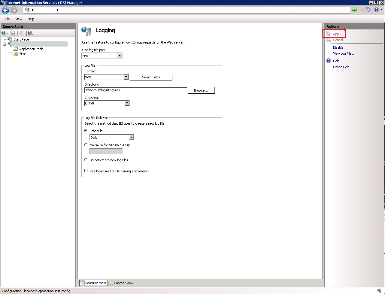Move IIS logs location to prevent C drive from being full