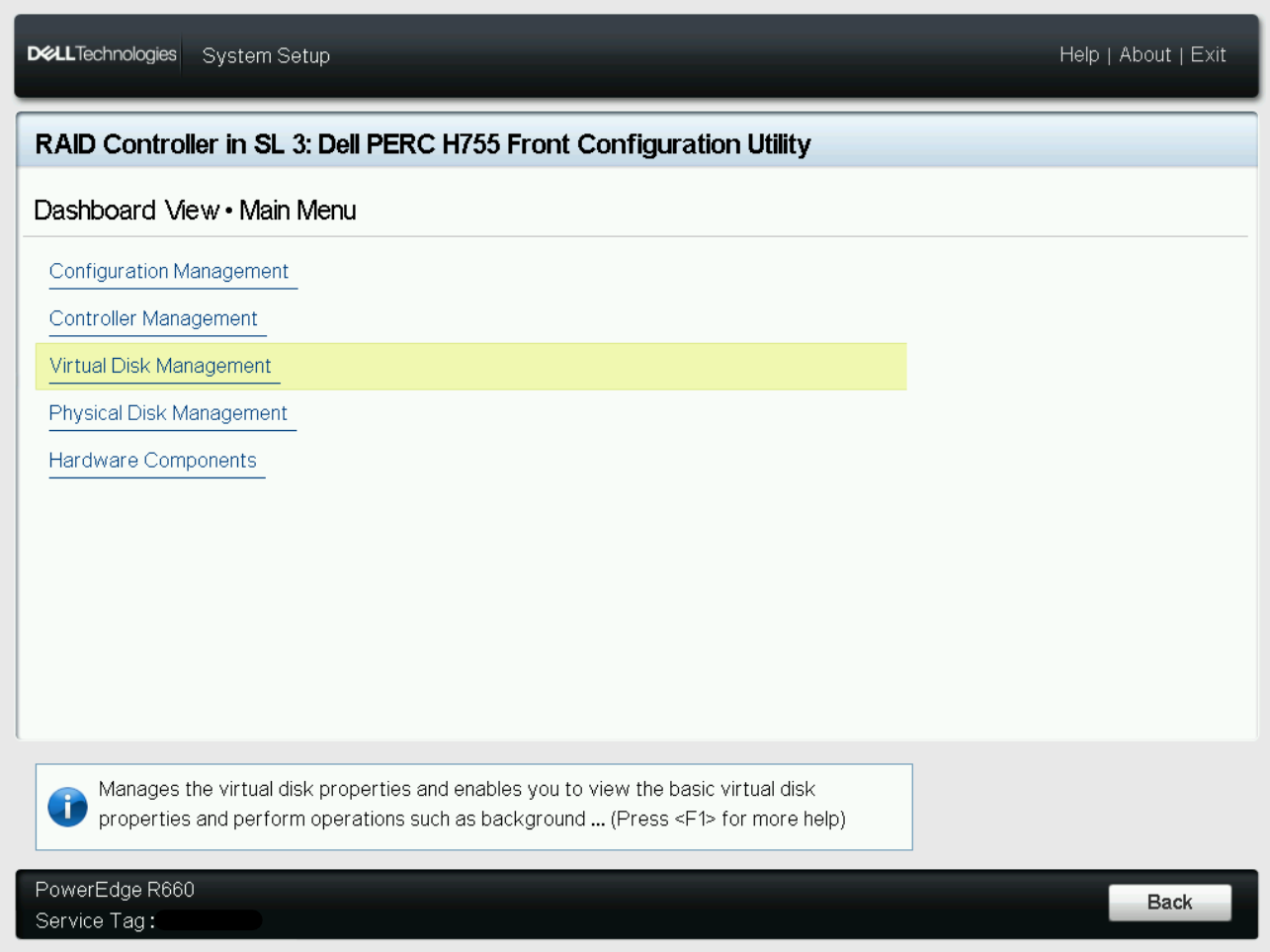 Creating a Virtual Disk and selecting RAID type on a Dell PowerEdge Server