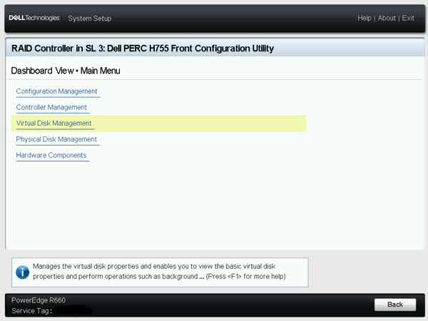 Creating a Virtual Disk and selecting RAID type on a Dell PowerEdge Server