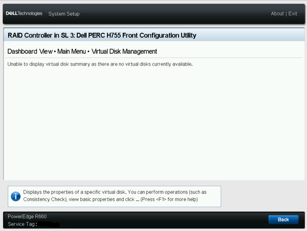 Creating a Virtual Disk and selecting RAID type on a Dell PowerEdge Server