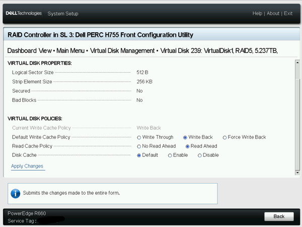 Creating a Virtual Disk and selecting RAID type on a Dell PowerEdge Server