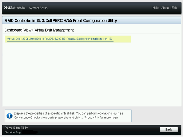 Creating a Virtual Disk and selecting RAID type on a Dell PowerEdge Server