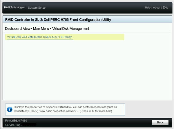 Creating a Virtual Disk and selecting RAID type on a Dell PowerEdge Server